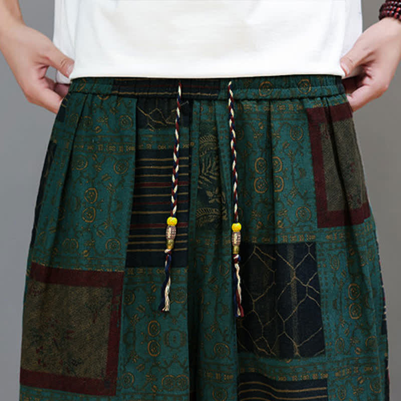 Buddha Stones Sommerliche Boho-Freizeithose mit Kordelzug, geometrischem Schnitt und kurzen Hosenbeinen, Herren-Haremshosen mit Tasche - image 30