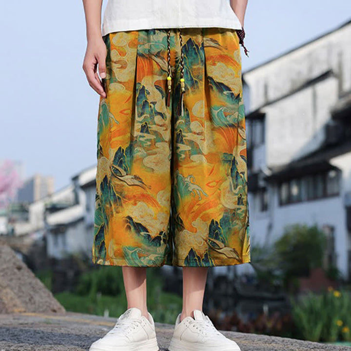 Buddha Stones Lässige, knöchellange Herrenhose im Vintage-Stil mit Kordelzug und Kranichmuster, Tasche - Peru - US/UK/AU48, EU58 (5XL) - image 6