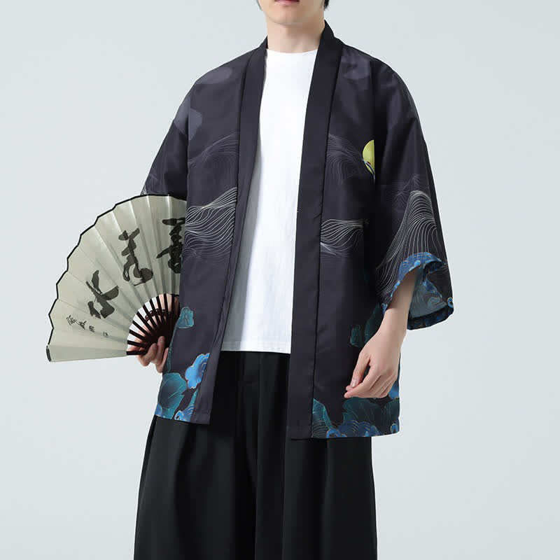 Buddha Stones Sommerliche, lässige Herrenkimonos mit Vintage-Kranichmuster - Berg - US/UK/AU48, EU58 (5XL) - image 24
