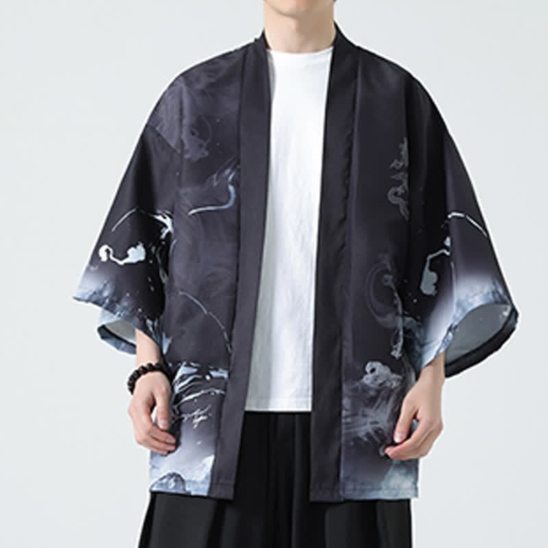 Buddha Stones Sommerliche, lässige Herrenkimonos mit Vintage-Kranichmuster - image 16