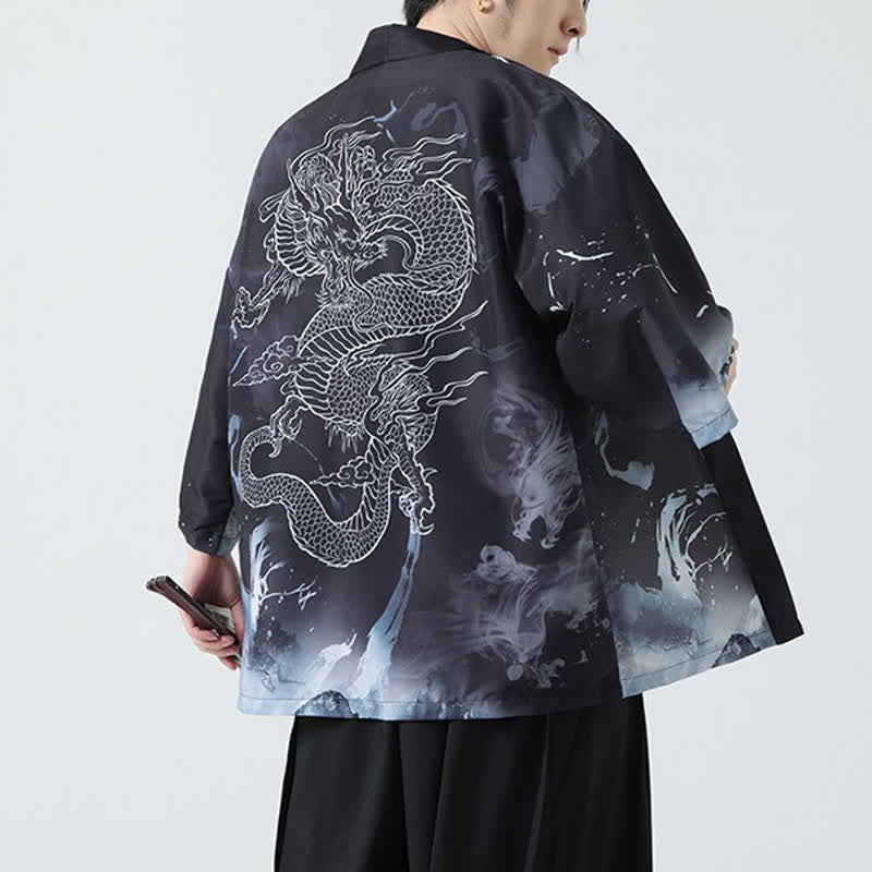 Buddha Stones Sommerliche, lässige Herrenkimonos mit Vintage-Kranichmuster - image 17