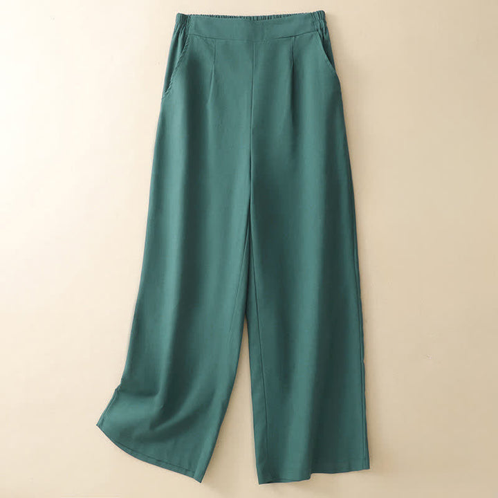 Buddha Stones Minimalistische, elegante, einfarbige, knöchellange Damenhose mit geradem Bein und Taschen - Türkis - US8-10, UK/AU12-14, EU40-42 (2XL) - image 0