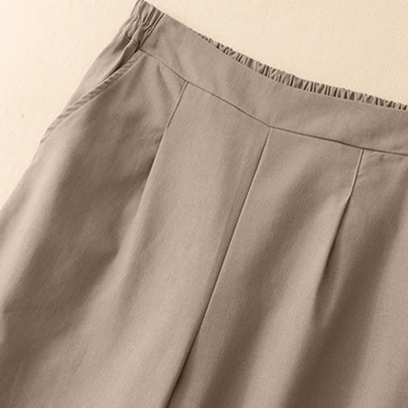 Buddha Stones Minimalistische, elegante, einfarbige, knöchellange Damenhose mit geradem Bein und Taschen - image 12