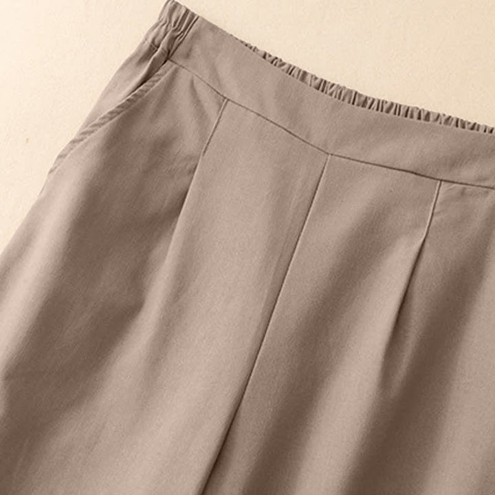 Buddha Stones Minimalistische, elegante, einfarbige, knöchellange Damenhose mit geradem Bein und Taschen - image 12