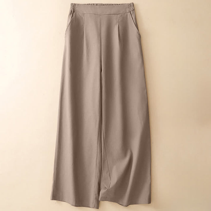 Buddha Stones Minimalistische, elegante, einfarbige, knöchellange Damenhose mit geradem Bein und Taschen - image 11