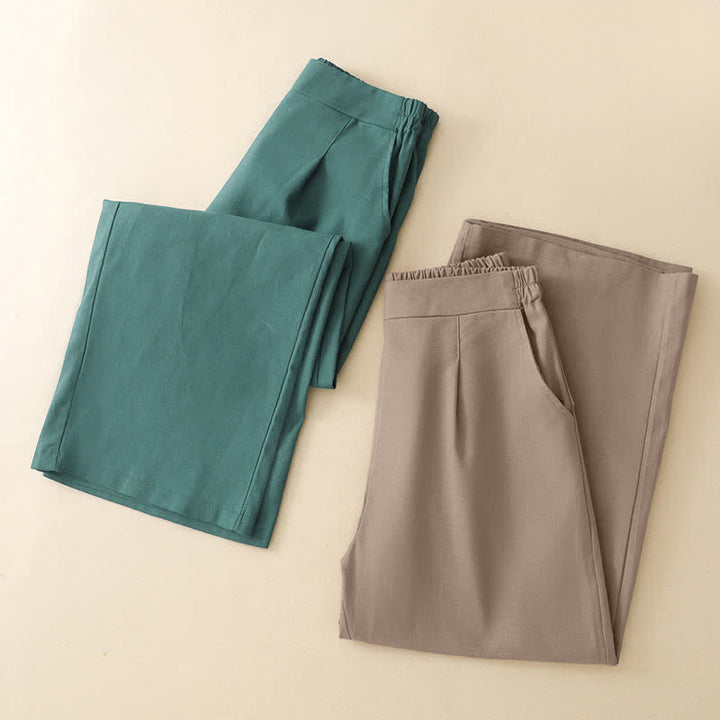 Buddha Stones Minimalistische, elegante, einfarbige, knöchellange Damenhose mit geradem Bein und Taschen - image 20