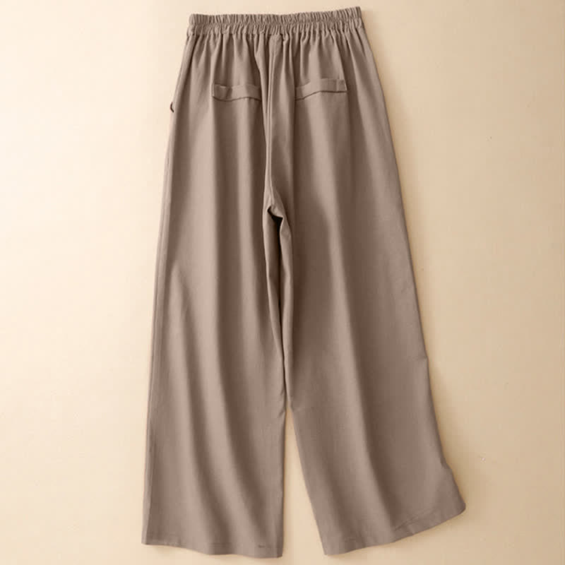 Buddha Stones Minimalistische, elegante, einfarbige, knöchellange Damenhose mit geradem Bein und Taschen - image 10