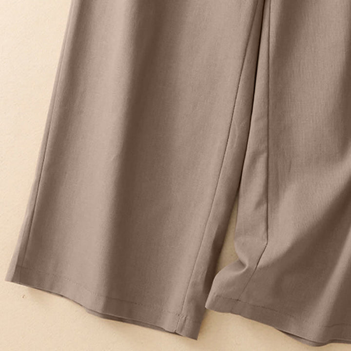 Buddha Stones Minimalistische, elegante, einfarbige, knöchellange Damenhose mit geradem Bein und Taschen - image 16