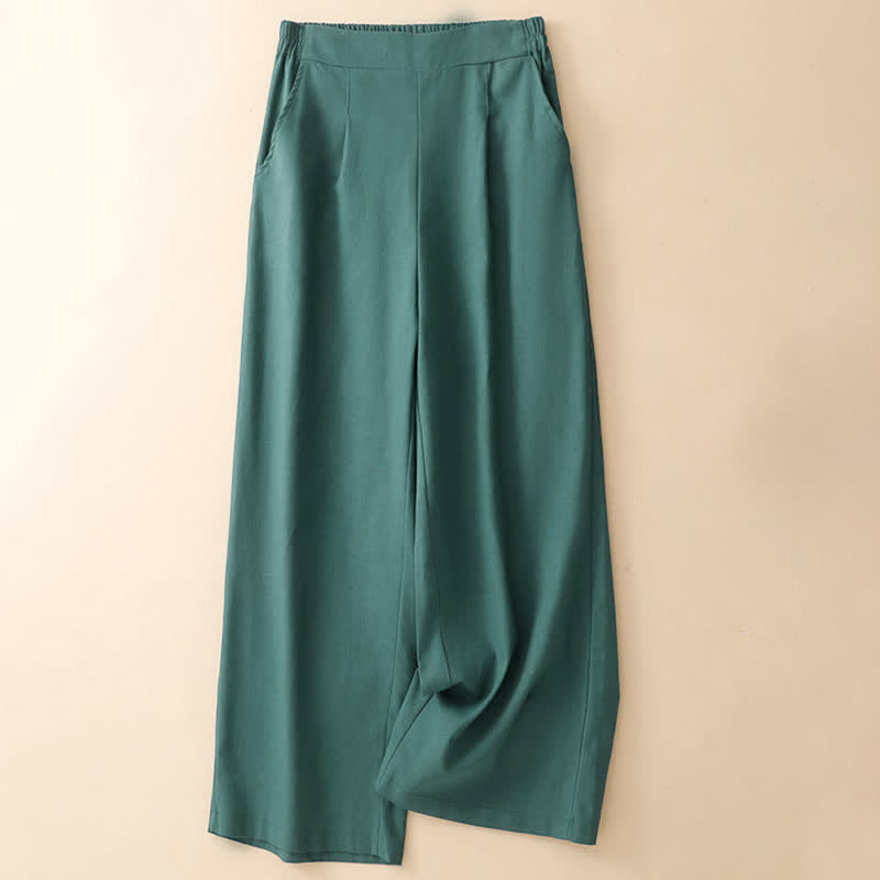 Buddha Stones Minimalistische, elegante, einfarbige, knöchellange Damenhose mit geradem Bein und Taschen - image 1