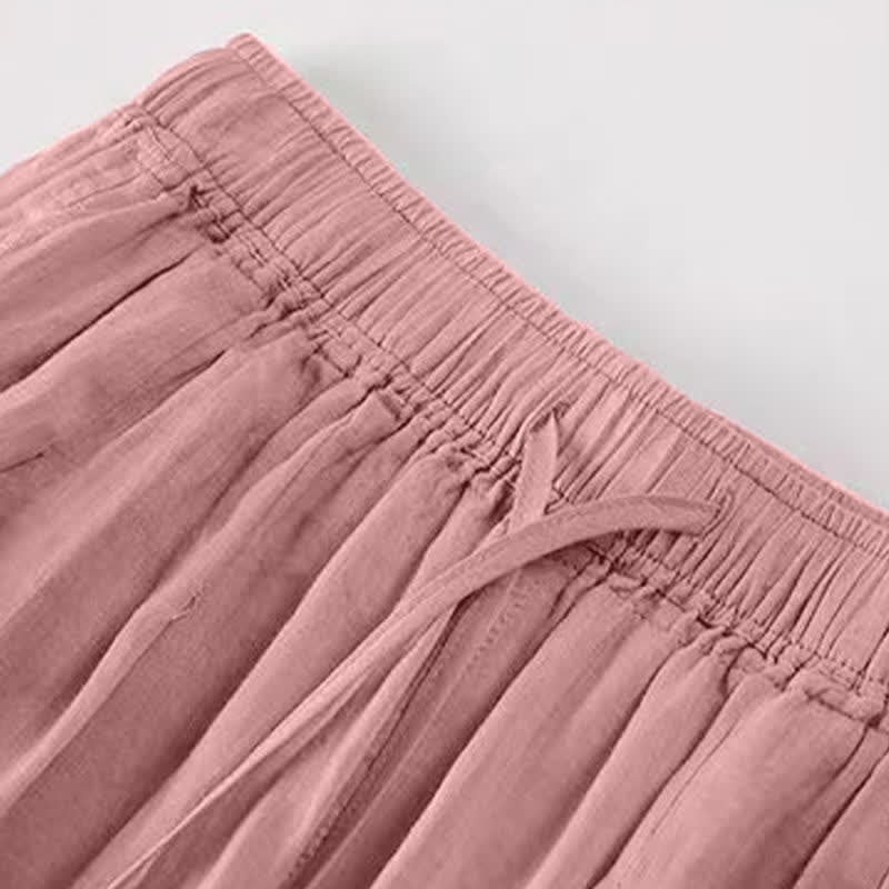 Buddha Stones Lässige Sommer-Caprihose im Boho-Stil mit Kordelzug, einfarbig, Damenhose mit weitem Bein und Taschen - image 20