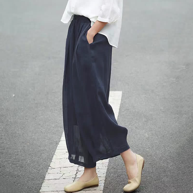 Buddha Stones Lässige Sommer-Caprihose im Boho-Stil mit Kordelzug, einfarbig, Damenhose mit weitem Bein und Taschen - image 17