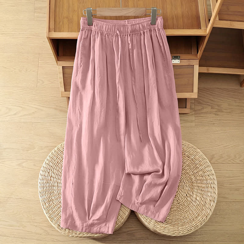Buddha Stones Lässige Sommer-Caprihose im Boho-Stil mit Kordelzug, einfarbig, Damenhose mit weitem Bein und Taschen - Hellrosa - US8-10, UK/AU12-14, EU40-42 (2XL) - image 19