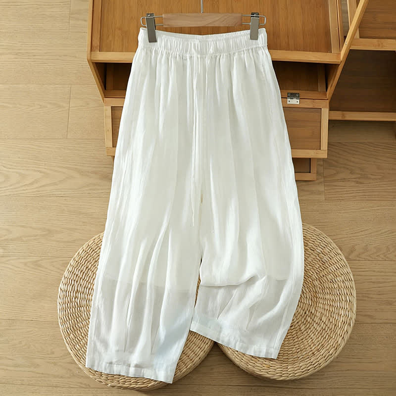 Buddha Stones Lässige Sommer-Caprihose im Boho-Stil mit Kordelzug, einfarbig, Damenhose mit weitem Bein und Taschen - Weiß - US8-10, UK/AU12-14, EU40-42 (2XL) - image 40