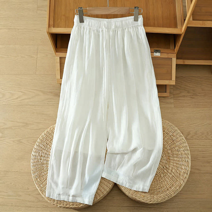 Buddha Stones Lässige Sommer-Caprihose im Boho-Stil mit Kordelzug, einfarbig, Damenhose mit weitem Bein und Taschen - Weiß - US8-10, UK/AU12-14, EU40-42 (2XL) - image 40