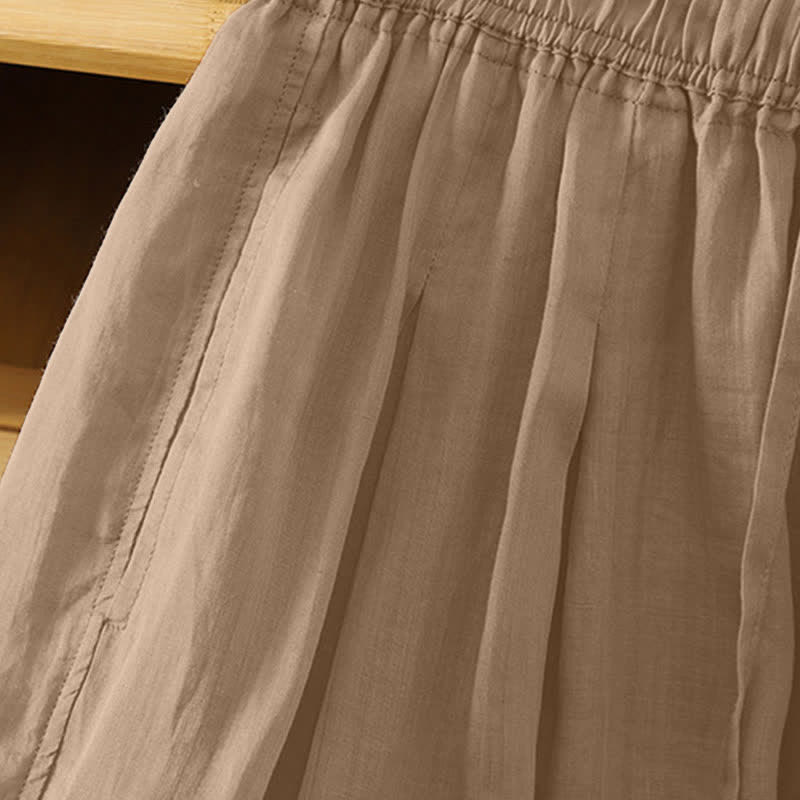 Buddha Stones Lässige Sommer-Caprihose im Boho-Stil mit Kordelzug, einfarbig, Damenhose mit weitem Bein und Taschen - image 1