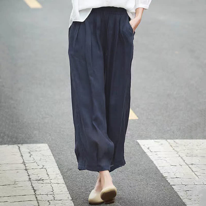 Buddha Stones Lässige Sommer-Caprihose im Boho-Stil mit Kordelzug, einfarbig, Damenhose mit weitem Bein und Taschen - image 16