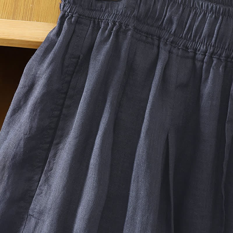 Buddha Stones Lässige Sommer-Caprihose im Boho-Stil mit Kordelzug, einfarbig, Damenhose mit weitem Bein und Taschen - image 11