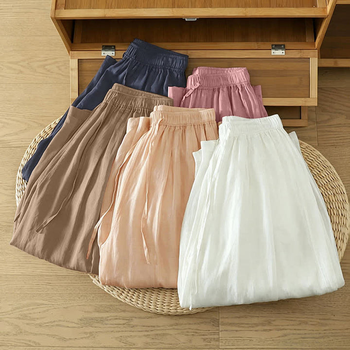 Buddha Stones Lässige Sommer-Caprihose im Boho-Stil mit Kordelzug, einfarbig, Damenhose mit weitem Bein und Taschen - image 55