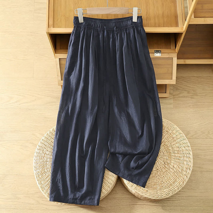 Buddha Stones Lässige Sommer-Caprihose im Boho-Stil mit Kordelzug, einfarbig, Damenhose mit weitem Bein und Taschen - Marine - US8-10, UK/AU12-14, EU40-42 (2XL) - image 10