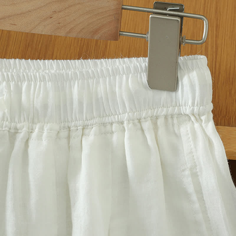 Buddha Stones Lässige Sommer-Caprihose im Boho-Stil mit Kordelzug, einfarbig, Damenhose mit weitem Bein und Taschen - image 44