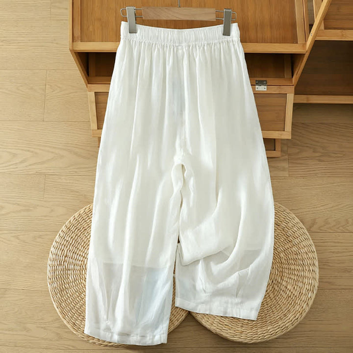 Buddha Stones Lässige Sommer-Caprihose im Boho-Stil mit Kordelzug, einfarbig, Damenhose mit weitem Bein und Taschen - image 41