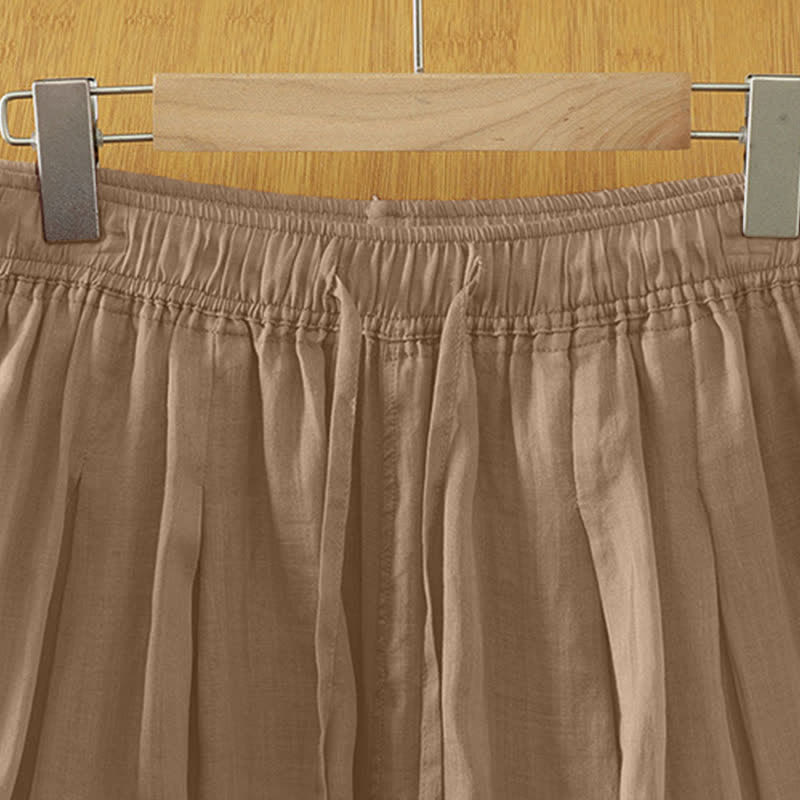 Buddha Stones Lässige Sommer-Caprihose im Boho-Stil mit Kordelzug, einfarbig, Damenhose mit weitem Bein und Taschen - image 2