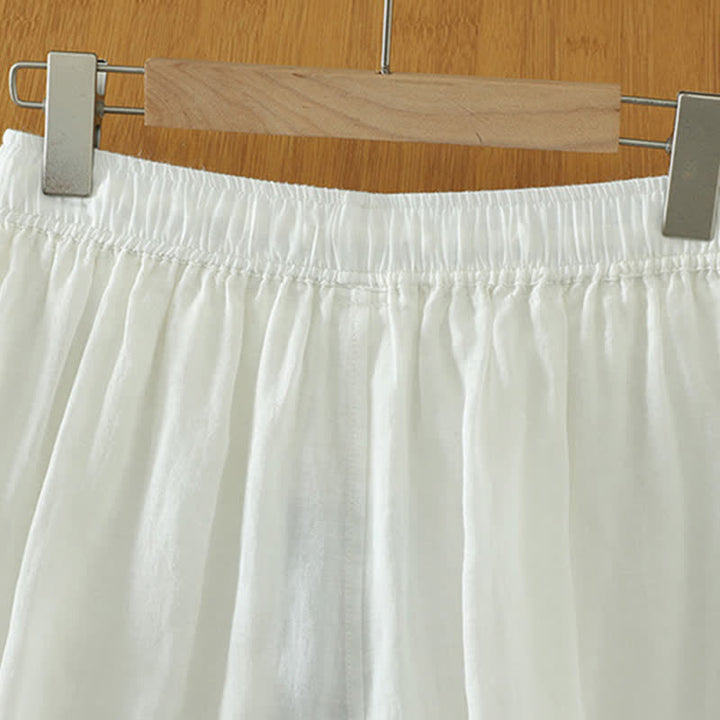 Buddha Stones Lässige Sommer-Caprihose im Boho-Stil mit Kordelzug, einfarbig, Damenhose mit weitem Bein und Taschen - image 43