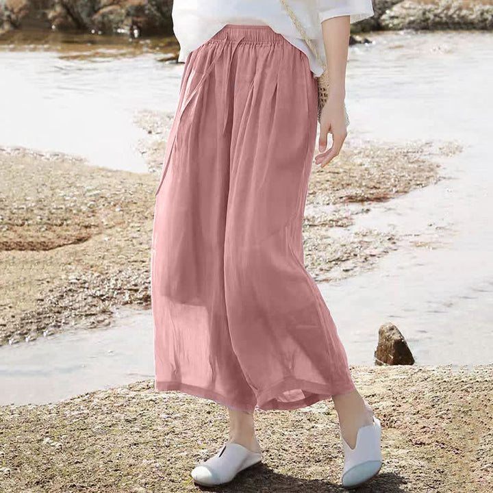 Buddha Stones Lässige Sommer-Caprihose im Boho-Stil mit Kordelzug, einfarbig, Damenhose mit weitem Bein und Taschen - image 33
