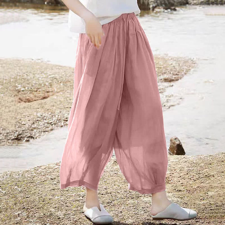 Buddha Stones Lässige Sommer-Caprihose im Boho-Stil mit Kordelzug, einfarbig, Damenhose mit weitem Bein und Taschen - image 32