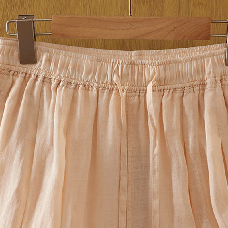 Buddha Stones Lässige Sommer-Caprihose im Boho-Stil mit Kordelzug, einfarbig, Damenhose mit weitem Bein und Taschen - image 35