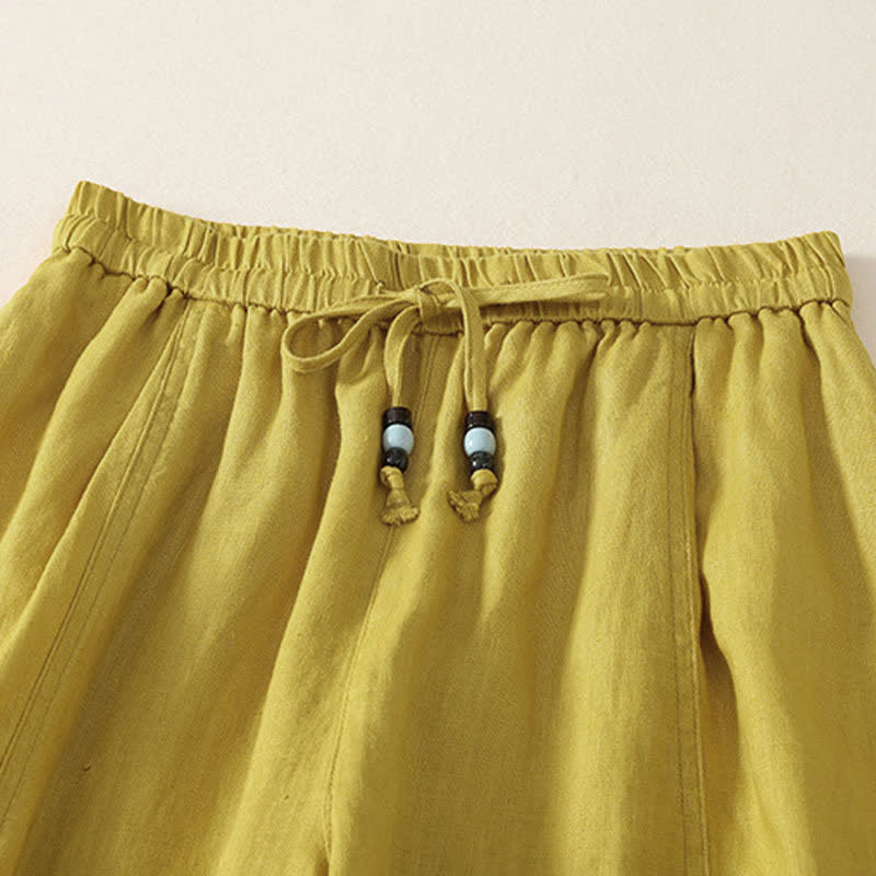 Buddha Stones Lässige, minimalistische Sommerhose mit Kordelzug, einfarbig, knöchellang, Damenhose mit weitem Bein und Taschen - image 9
