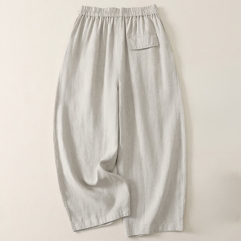 Buddha Stones Lässige, minimalistische Sommerhose mit Kordelzug, einfarbig, knöchellang, Damenhose mit weitem Bein und Taschen - image 13