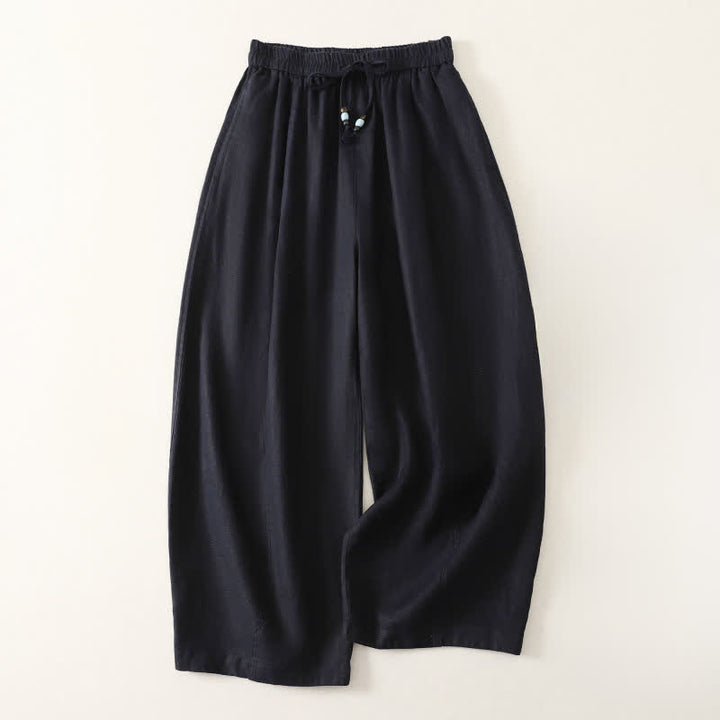 Buddha Stones Lässige, minimalistische Sommerhose mit Kordelzug, einfarbig, knöchellang, Damenhose mit weitem Bein und Taschen - Mitternachtsblau - US8-10, UK/AU12-14, EU40-42 (2XL) - image 4