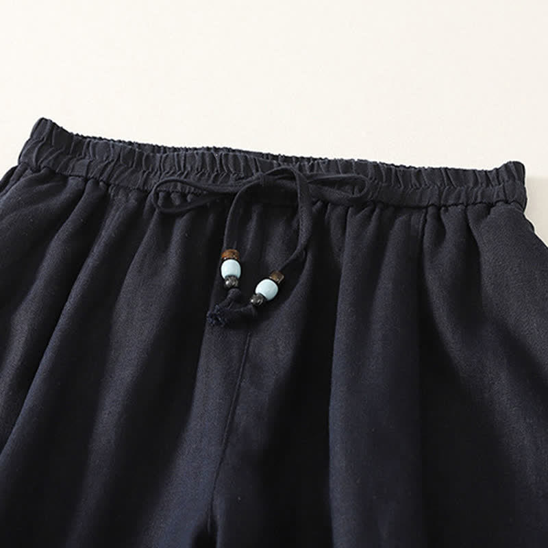 Buddha Stones Lässige, minimalistische Sommerhose mit Kordelzug, einfarbig, knöchellang, Damenhose mit weitem Bein und Taschen - image 5