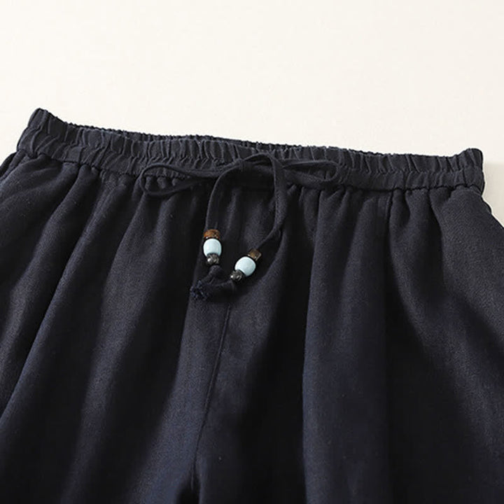 Buddha Stones Lässige, minimalistische Sommerhose mit Kordelzug, einfarbig, knöchellang, Damenhose mit weitem Bein und Taschen - image 5
