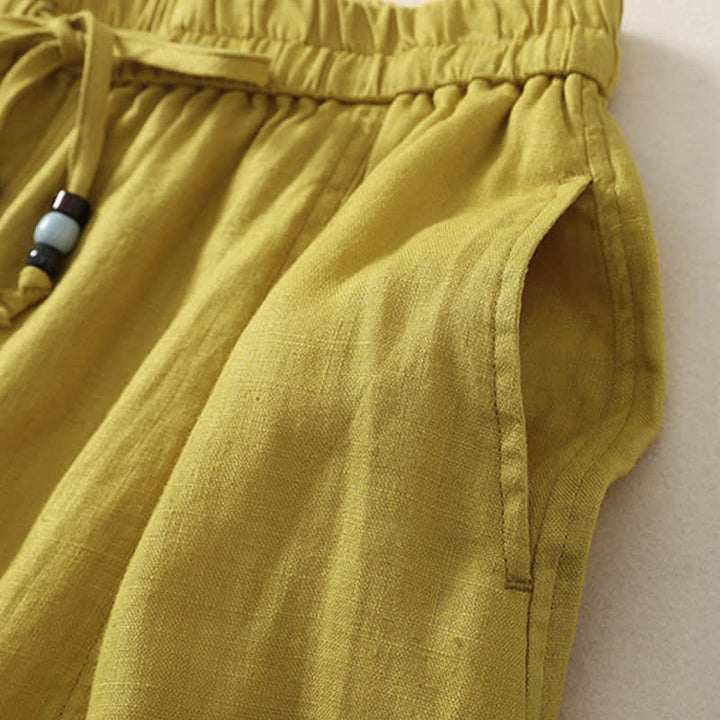 Buddha Stones Lässige, minimalistische Sommerhose mit Kordelzug, einfarbig, knöchellang, Damenhose mit weitem Bein und Taschen - image 10