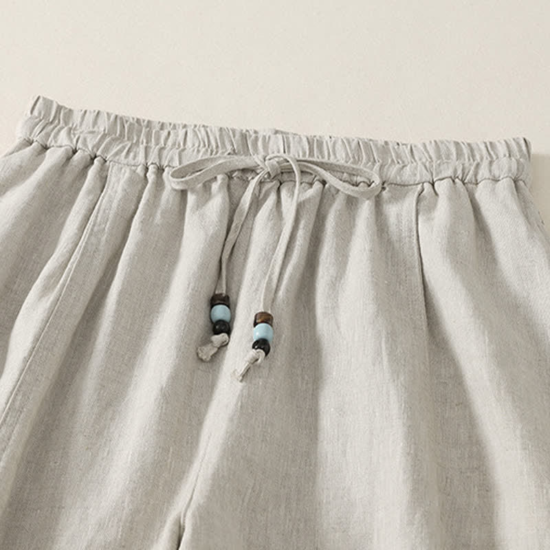 Buddha Stones Lässige, minimalistische Sommerhose mit Kordelzug, einfarbig, knöchellang, Damenhose mit weitem Bein und Taschen - image 14