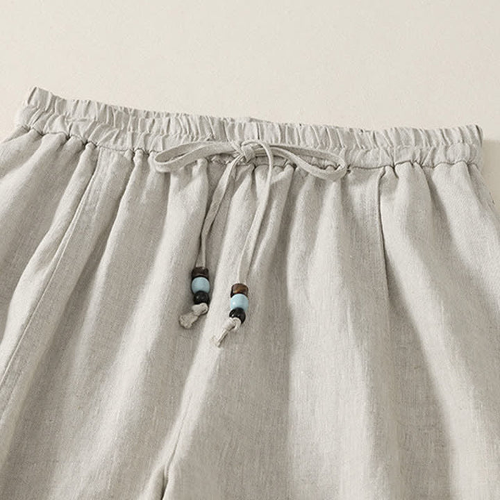 Buddha Stones Lässige, minimalistische Sommerhose mit Kordelzug, einfarbig, knöchellang, Damenhose mit weitem Bein und Taschen - image 14