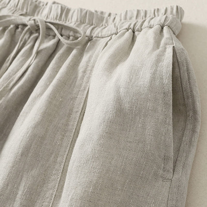 Buddha Stones Lässige, minimalistische Sommerhose mit Kordelzug, einfarbig, knöchellang, Damenhose mit weitem Bein und Taschen - image 16