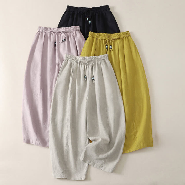Buddha Stones Lässige, minimalistische Sommerhose mit Kordelzug, einfarbig, knöchellang, Damenhose mit weitem Bein und Taschen - image 22