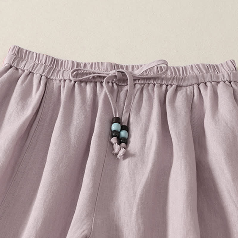 Buddha Stones Lässige, minimalistische Sommerhose mit Kordelzug, einfarbig, knöchellang, Damenhose mit weitem Bein und Taschen - image 1