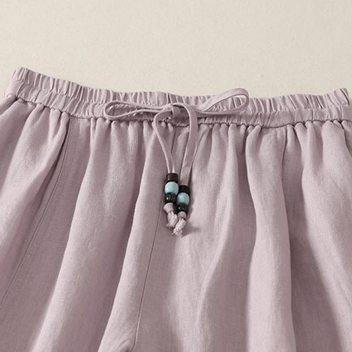 Buddha Stones Lässige, minimalistische Sommerhose mit Kordelzug, einfarbig, knöchellang, Damenhose mit weitem Bein und Taschen - image 1