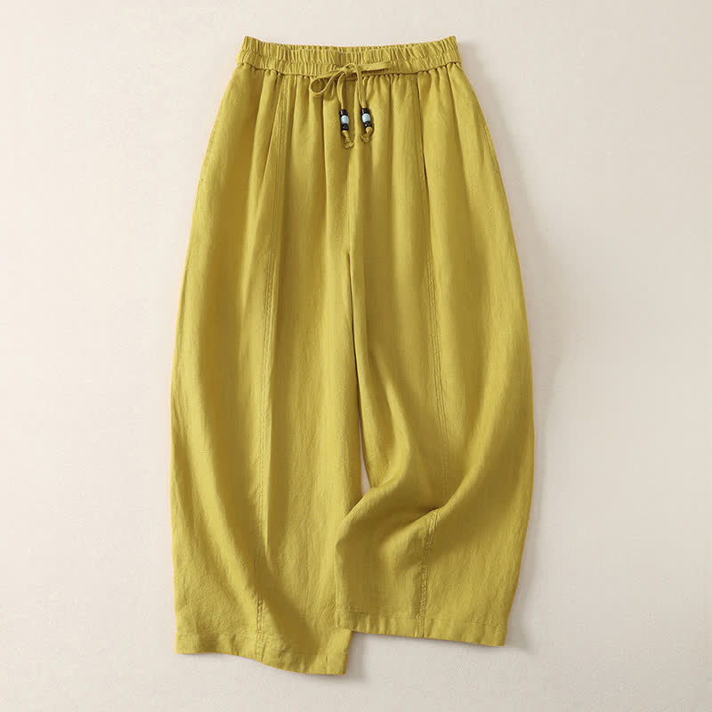 Buddha Stones Lässige, minimalistische Sommerhose mit Kordelzug, einfarbig, knöchellang, Damenhose mit weitem Bein und Taschen - Goldrute - US8-10, UK/AU12-14, EU40-42 (2XL) - image 8