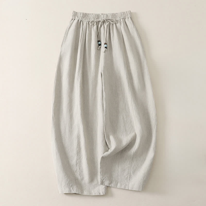 Buddha Stones Lässige, minimalistische Sommerhose mit Kordelzug, einfarbig, knöchellang, Damenhose mit weitem Bein und Taschen - Leinen - US8-10, UK/AU12-14, EU40-42 (2XL) - image 12