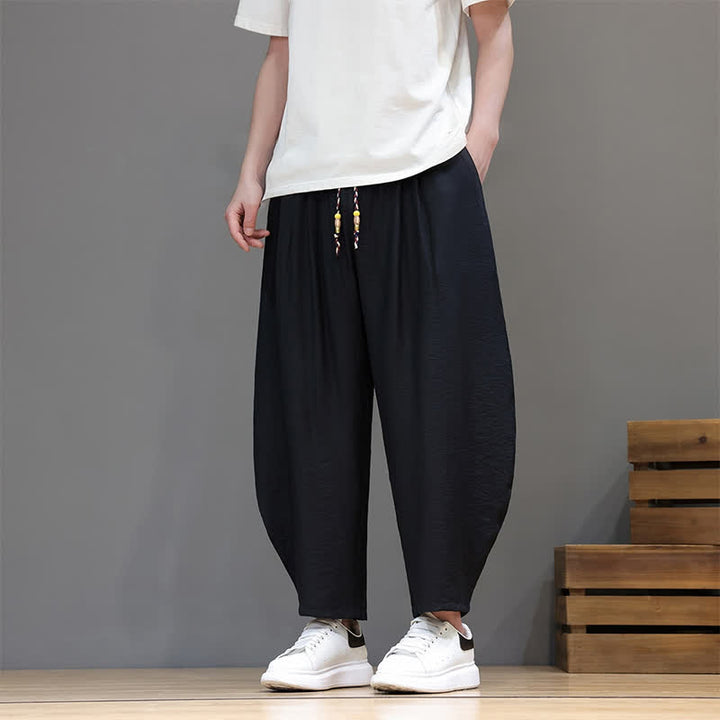 Buddha Stones Lässige, minimalistische Herren-Haremshose mit Kordelzug und Tasche - Schwarz - US/UK/AU46, EU56 (5XL) - image 8
