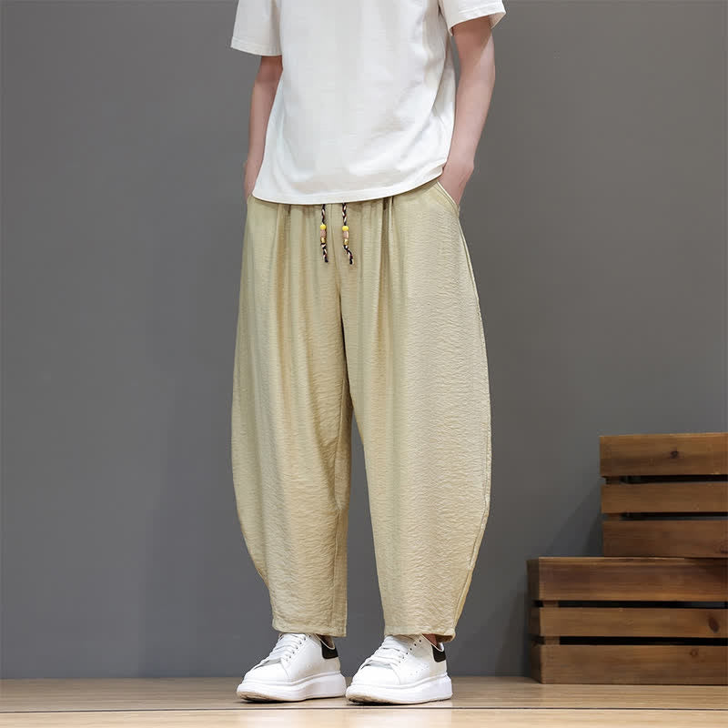 Buddha Stones Lässige, minimalistische Herren-Haremshose mit Kordelzug und Tasche - Khaki - US/UK/AU46, EU56 (5XL) - image 28