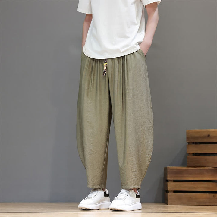 Buddha Stones Lässige, minimalistische Herren-Haremshose mit Kordelzug und Tasche - Olivgrün - US/UK/AU46, EU56 (5XL) - image 18