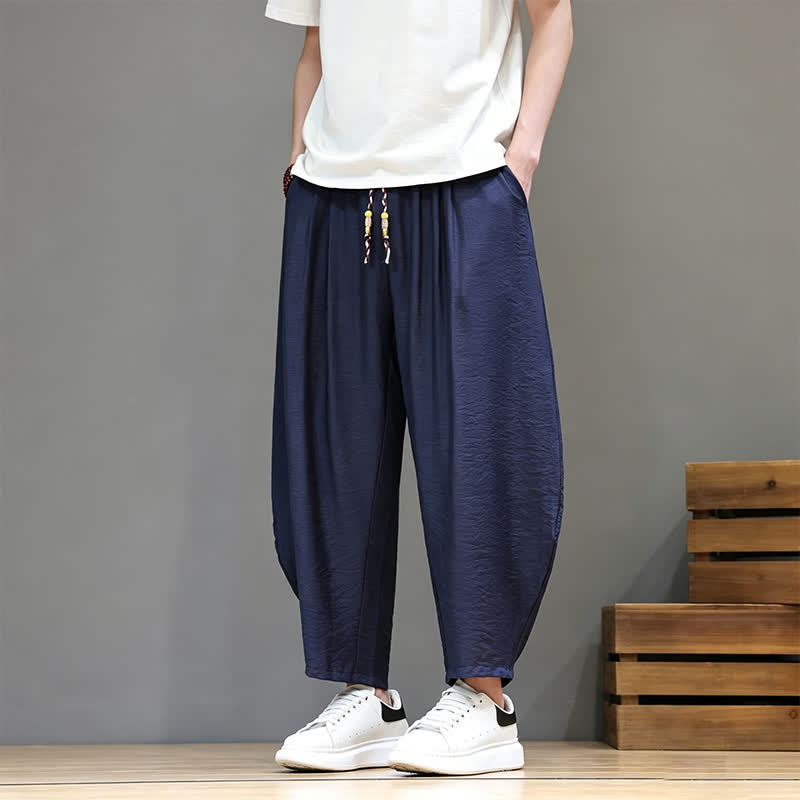 Buddha Stones Lässige, minimalistische Herren-Haremshose mit Kordelzug und Tasche - Marine - US/UK/AU46, EU56 (5XL) - image 0
