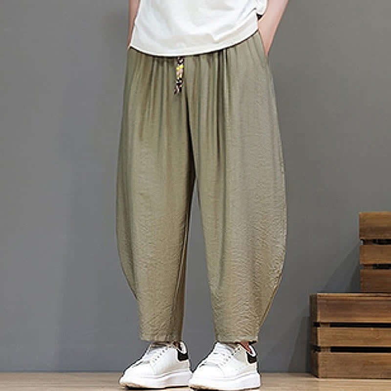 Buddha Stones Lässige, minimalistische Herren-Haremshose mit Kordelzug und Tasche - image 19