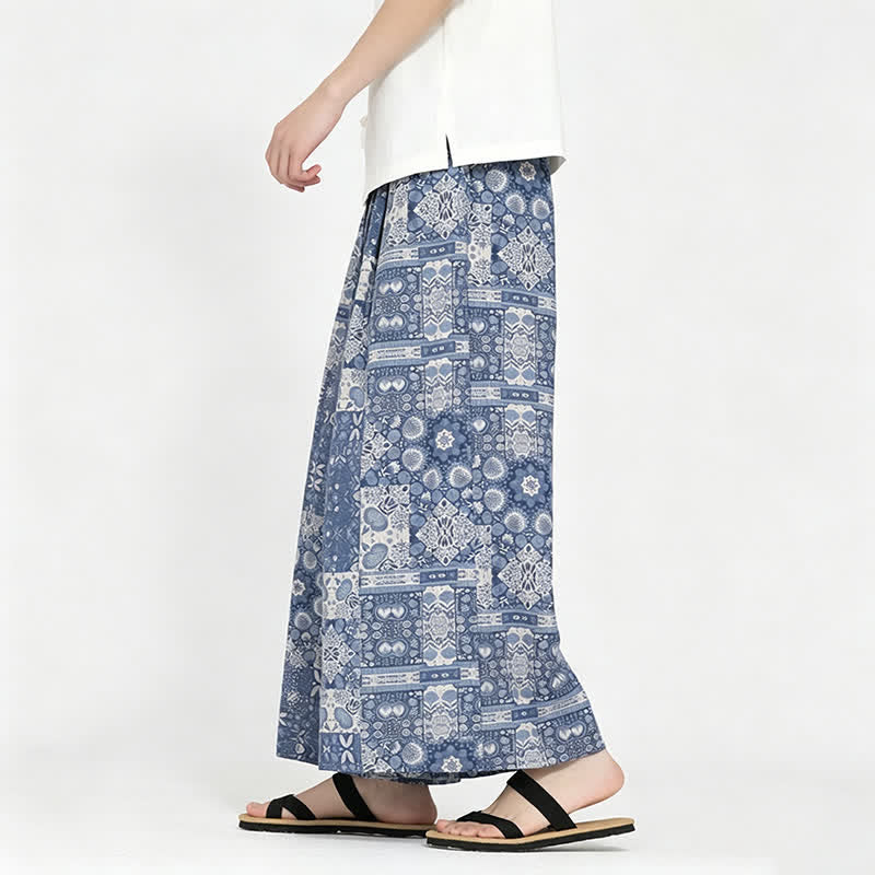 Buddha Stones Sommerliche Boho-Freizeit-Caprihose mit Kordelzug, Blumenmuster, Herrenhose mit weitem Bein und Tasche - image 4